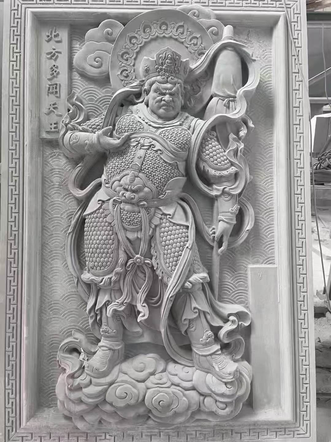 日照 芝麻灰花岗岩人物雕刻——多闻天王